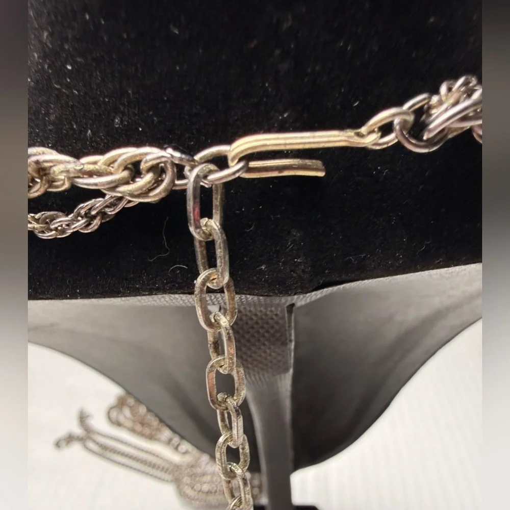 Vintage Tribal Ethnic Filigree Metalwork Fringe Tassel Necklace Silver Tone Boho
